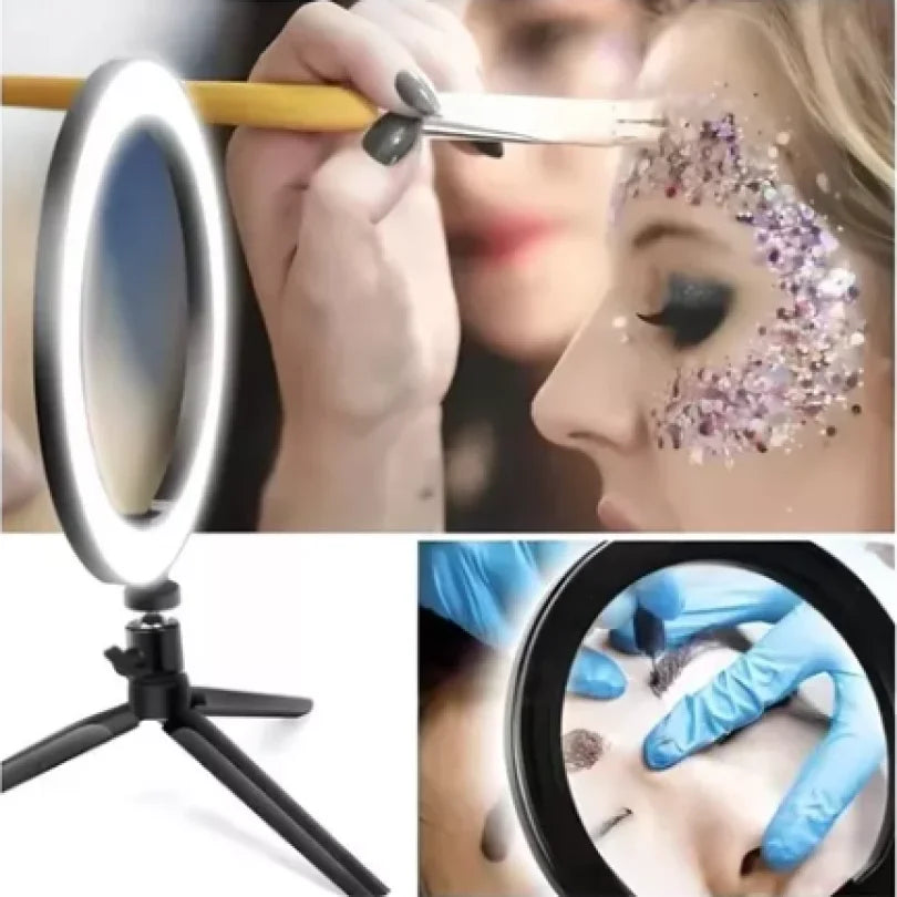 Ring Light 8 Polegadas com Tripé de Mesa e Suporte para Celular
