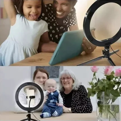 Ring Light 8 Polegadas com Tripé de Mesa e Suporte para Celular