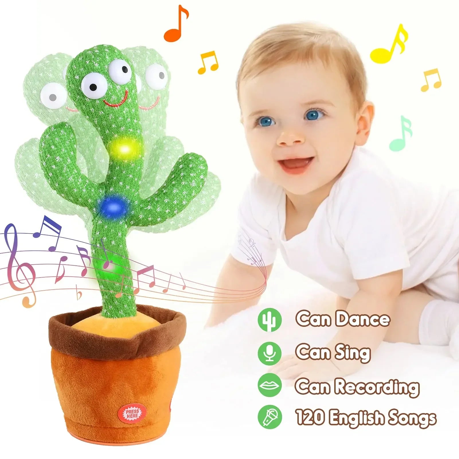 Brinquedo de Pelúcia Cacto para Crianças - Canta, Dança e Reproduz 120 Músicas