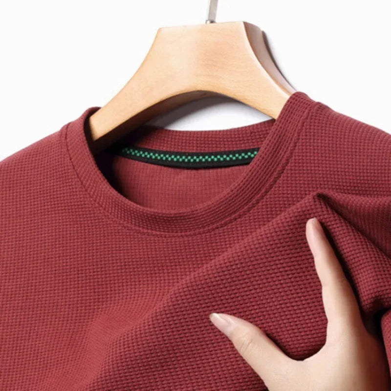 Nova Camiseta de Manga Curta com Gola Redonda e Textura Waffle para Homens