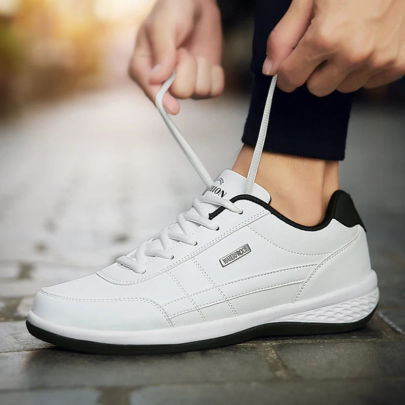 Sapatos Masculinos de Couro PU, Tênis Casual e Respirável, Antiderrapantes e Vulcanizados