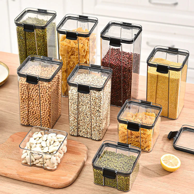 Frascos Selados para Armazenamento de Grãos, Caixa Grande de Plástico à Prova de Umidade, Conjunto para Temperos