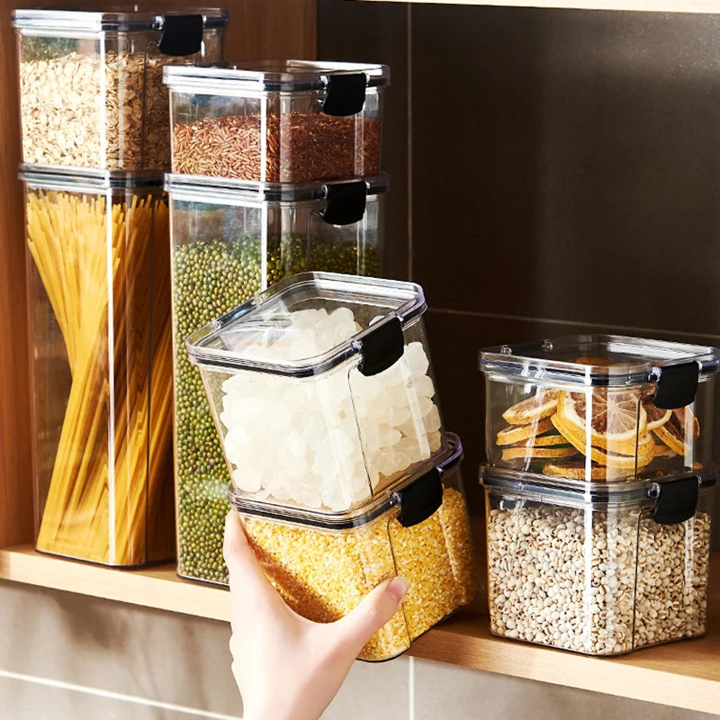 Frascos Selados para Armazenamento de Grãos, Caixa Grande de Plástico à Prova de Umidade, Conjunto para Temperos
