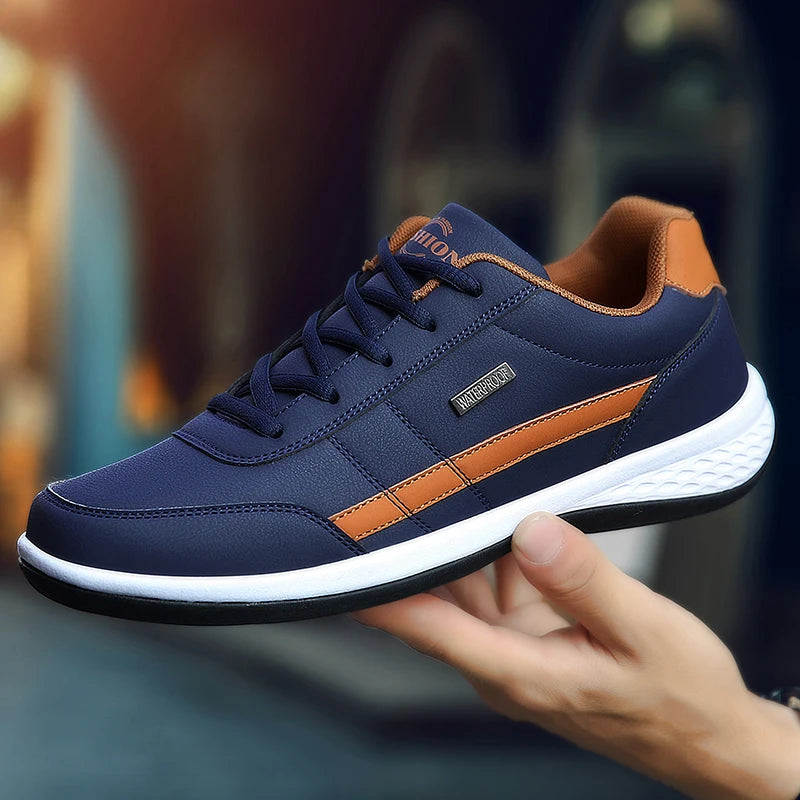Sapatos Masculinos de Couro PU, Tênis Casual e Respirável, Antiderrapantes e Vulcanizados