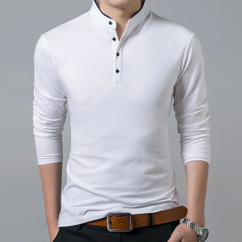 Camisa Polo Masculina Casual Manga Longa, Confortável e Respirável, de Algodão