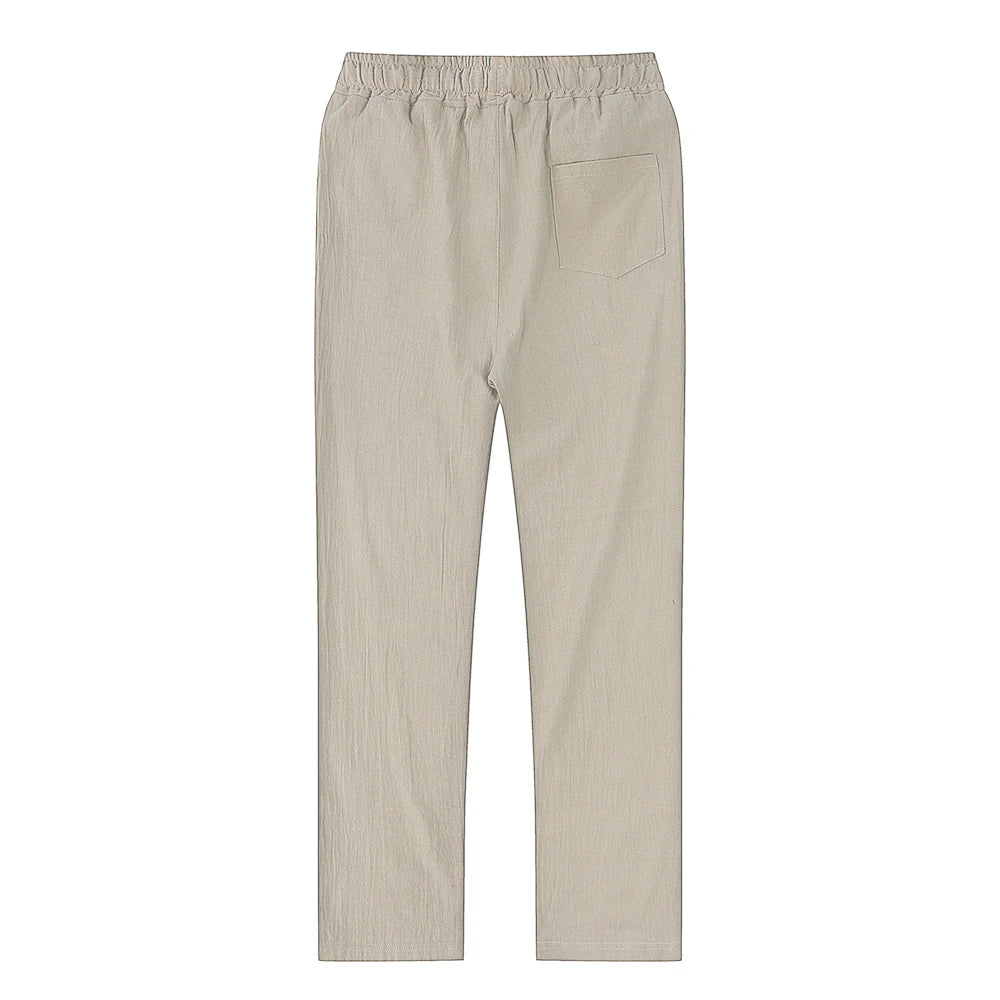 Calças de Linho Masculinas, Sólidas e Respiráveis, para Outono, Fitness e Streetwear