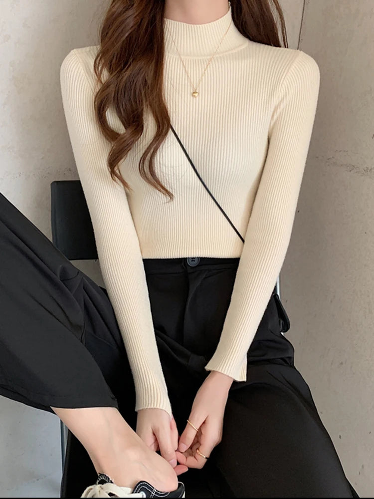 Suéter Feminino Mock Neck Outono/Inverno - Vintage e Slim, Básico e Casual
