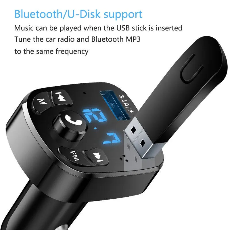 Receptor FM e MP3 para Carro - Bluetooth 5.0, Dual USB, Carregador Rápido