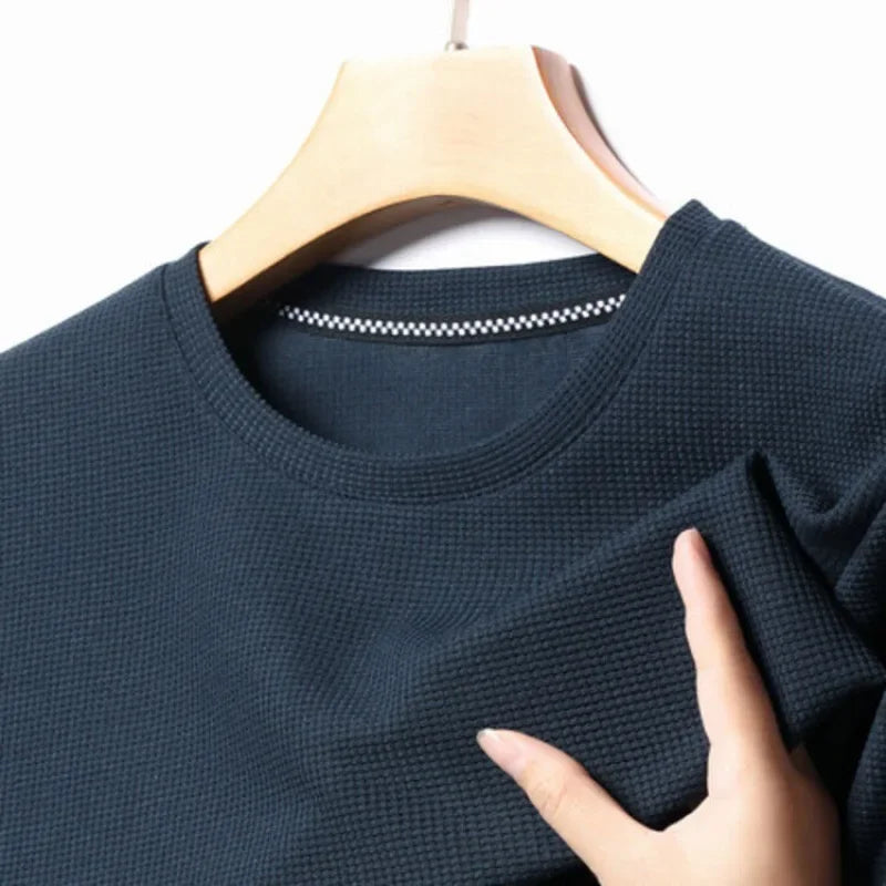 Nova Camiseta de Manga Curta com Gola Redonda e Textura Waffle para Homens