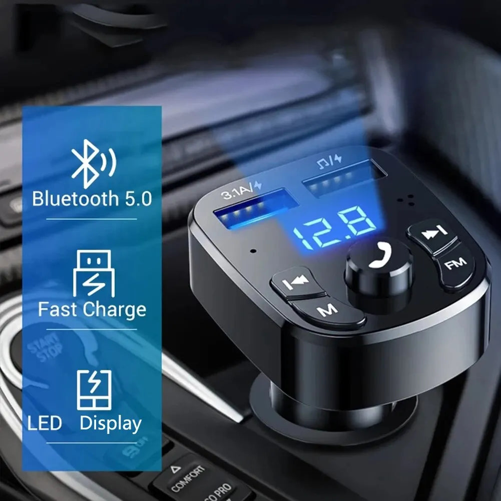 Receptor FM e MP3 para Carro - Bluetooth 5.0, Dual USB, Carregador Rápido