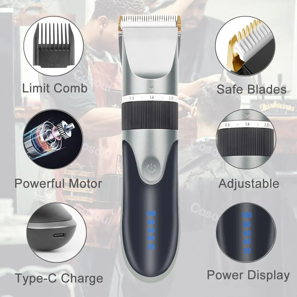 Máquina de Cortar Cabelo Profissional, Elétrica e Sem Fio, Recarregável, para Homens, Adultos e Crianças