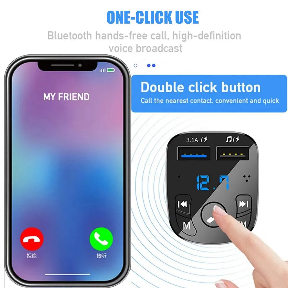 Receptor FM e MP3 para Carro - Bluetooth 5.0, Dual USB, Carregador Rápido