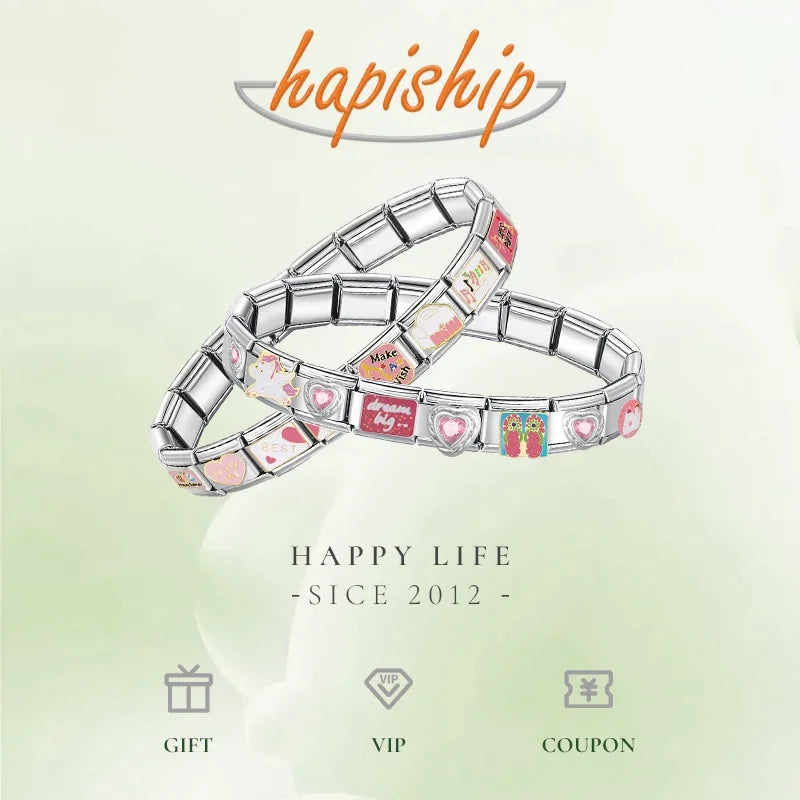 Pulseira Feminina Hapiship - 9mm de Largura, Aço Inoxidável, Estilo Charme