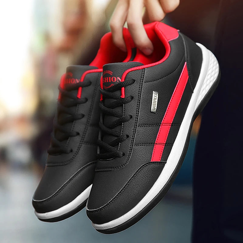 Sapatos Masculinos de Couro PU, Tênis Casual e Respirável, Antiderrapantes e Vulcanizados