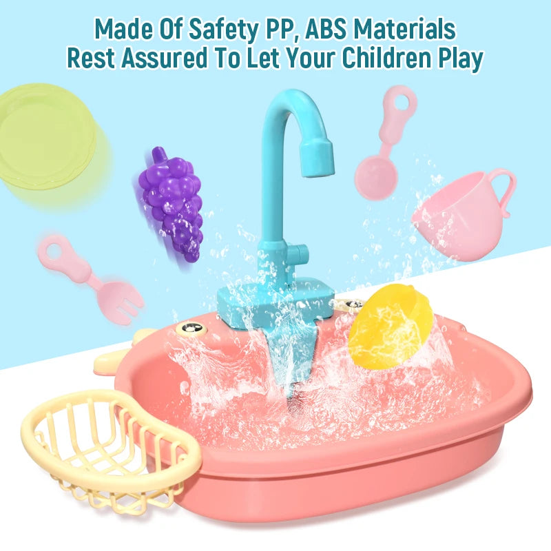 Brinquedo de Pia de Cozinha para Crianças - Mini Máquina de Lavar Louça e Conjunto de Brincar de Casinha