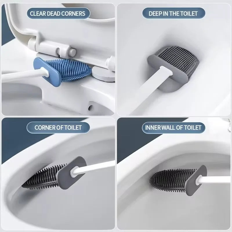 Suporte de Escova para Vaso Sanitário com Cabo Longo de Silicone – À Prova d'Água e Secagem Rápida