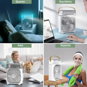 Ventilador de Nebulização e Umidificador com 3 Velocidades, Design Compacto e Portátil, Ideal para Dias Secos