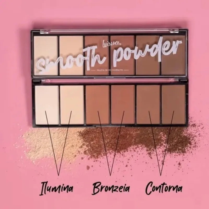 Paleta de Pó Iluminador, Bronzeador e Contorno Luisance com 6 Cores