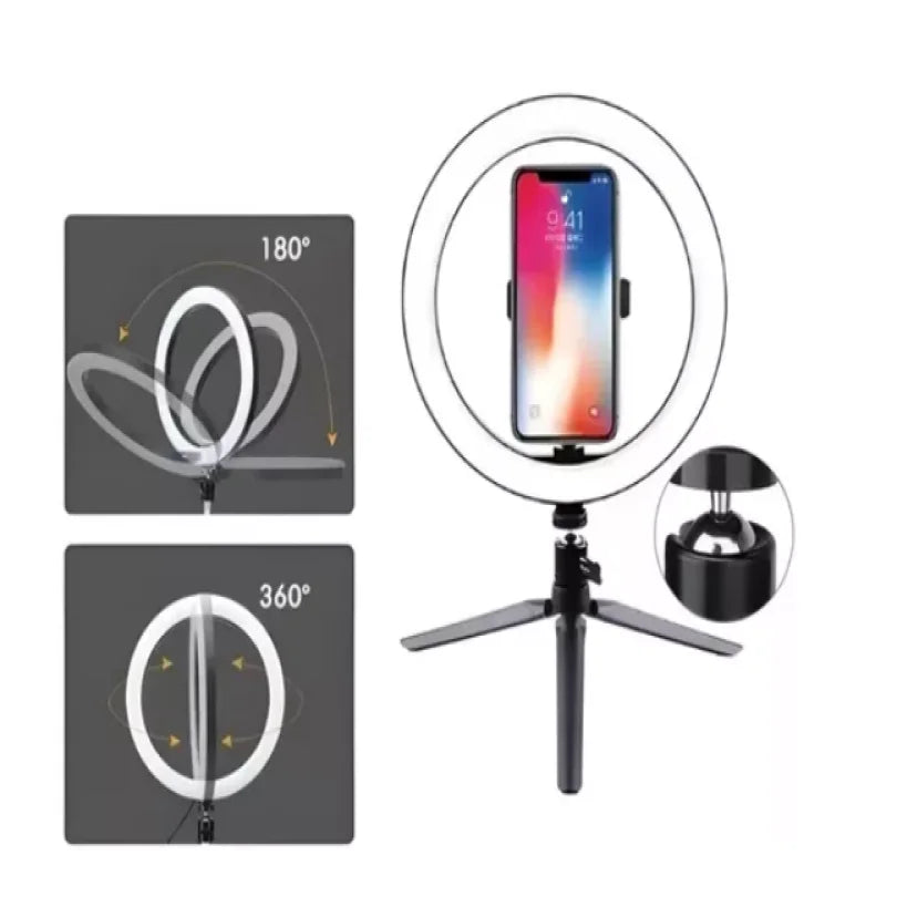 Ring Light 8 Polegadas com Tripé de Mesa e Suporte para Celular