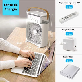 Ventilador de Nebulização e Umidificador com 3 Velocidades, Design Compacto e Portátil, Ideal para Dias Secos