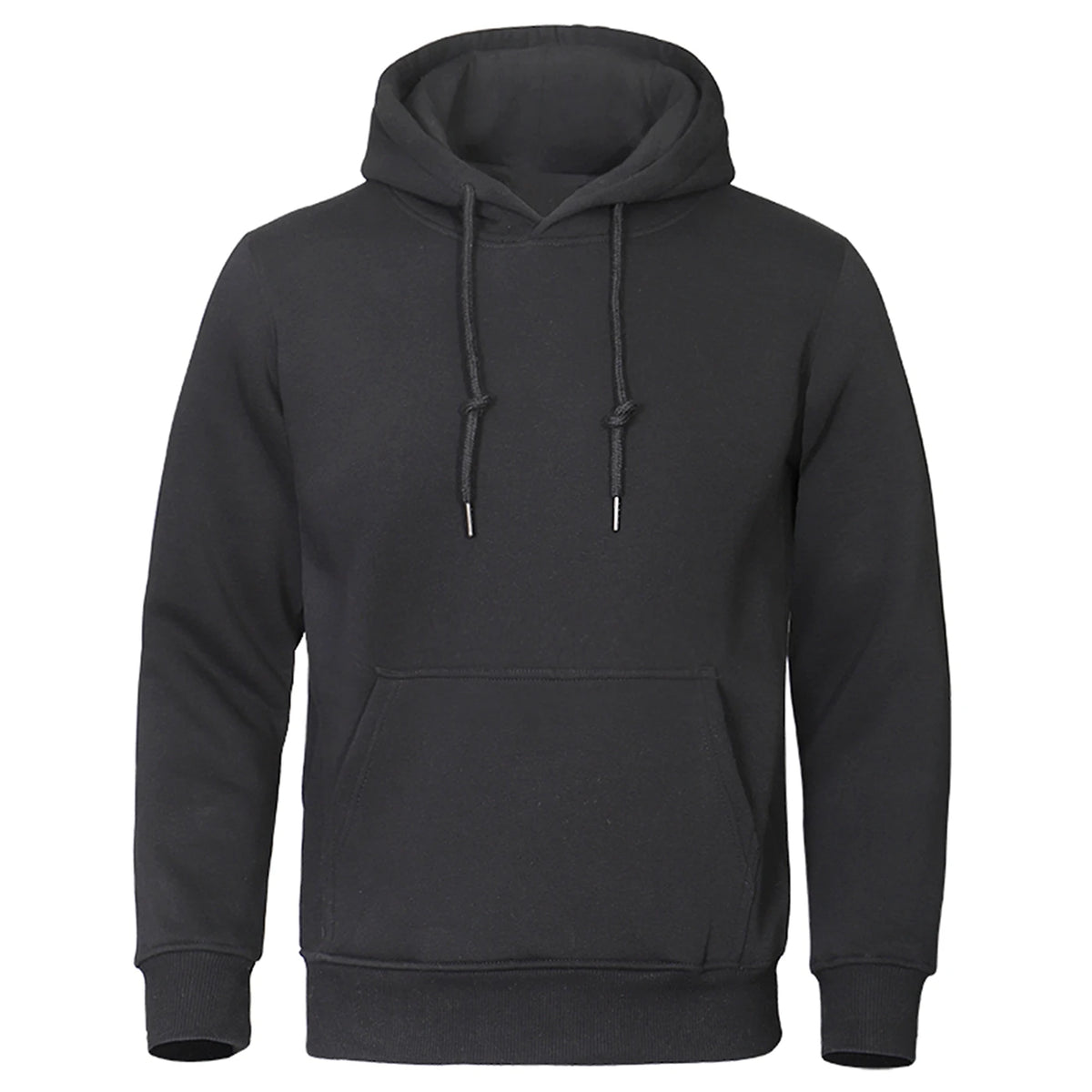 Moletom Masculino com Capuz de Lã, Cor Sólida, Moda Streetwear Casual, Solto e Respirável