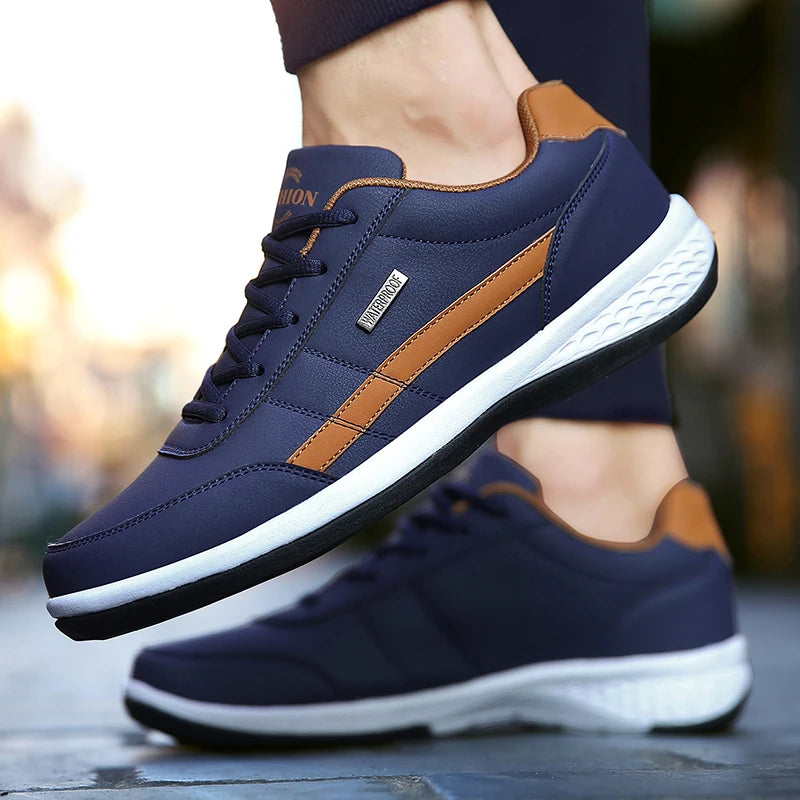 Sapatos Masculinos de Couro PU, Tênis Casual e Respirável, Antiderrapantes e Vulcanizados