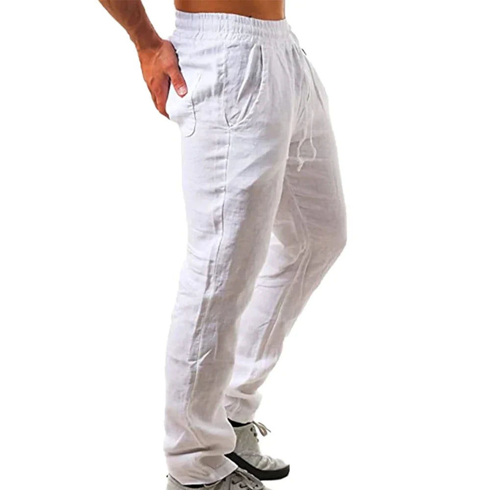 Calças de Linho Masculinas, Sólidas e Respiráveis, para Outono, Fitness e Streetwear
