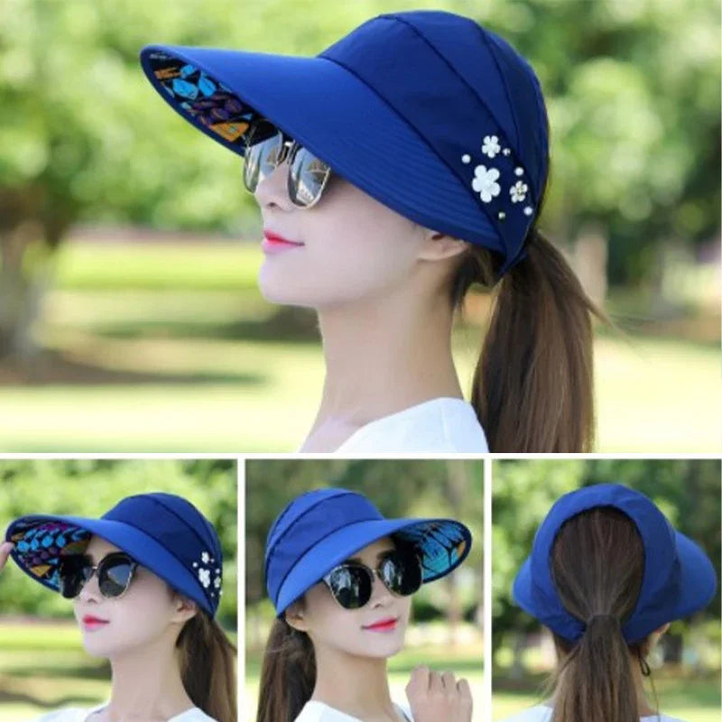 Chapéu de Sol Feminino Dobrável com Aba Grande e Proteção UV