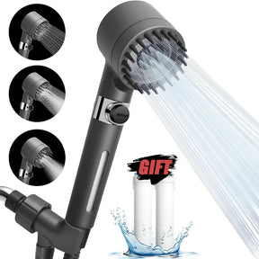 Chuveiro de Alta Pressão com 3 Modos e Filtro de Escova de Massagem
