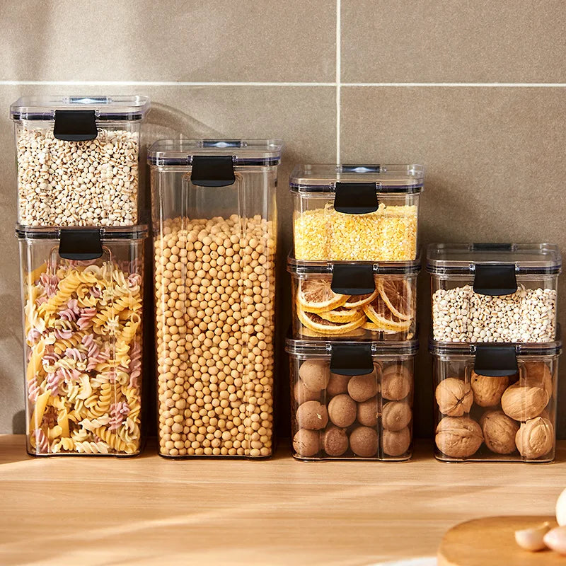 Frascos Selados para Armazenamento de Grãos, Caixa Grande de Plástico à Prova de Umidade, Conjunto para Temperos