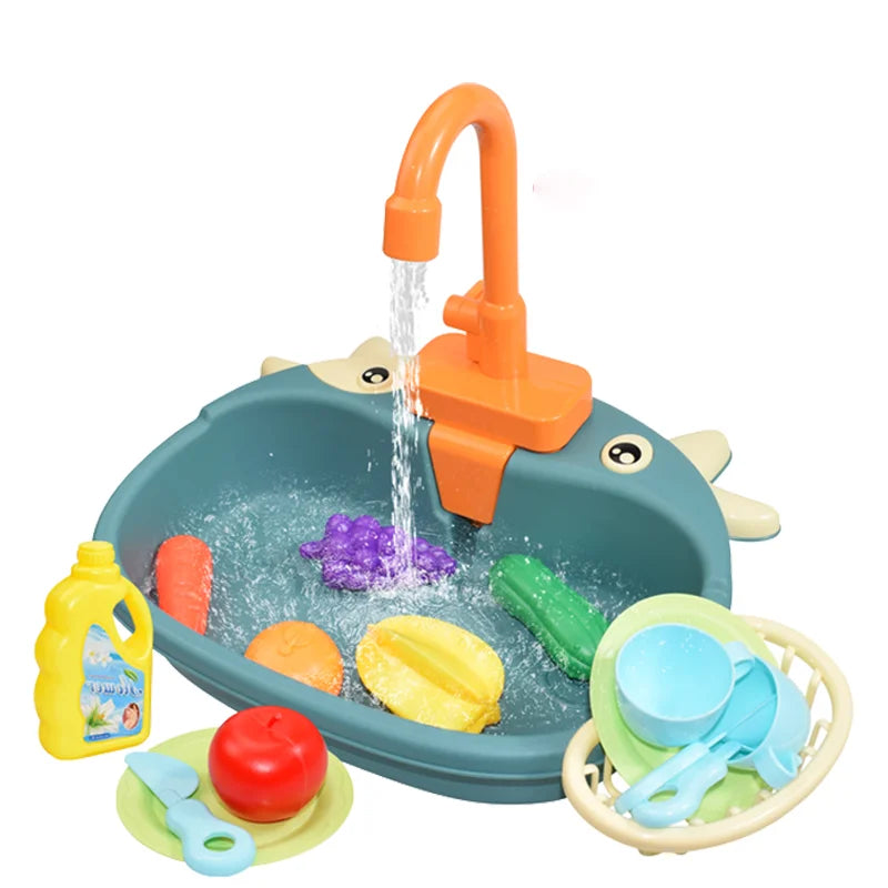 Brinquedo de Pia de Cozinha para Crianças - Mini Máquina de Lavar Louça e Conjunto de Brincar de Casinha