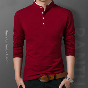 Camisa Polo Masculina Casual Manga Longa, Confortável e Respirável, de Algodão