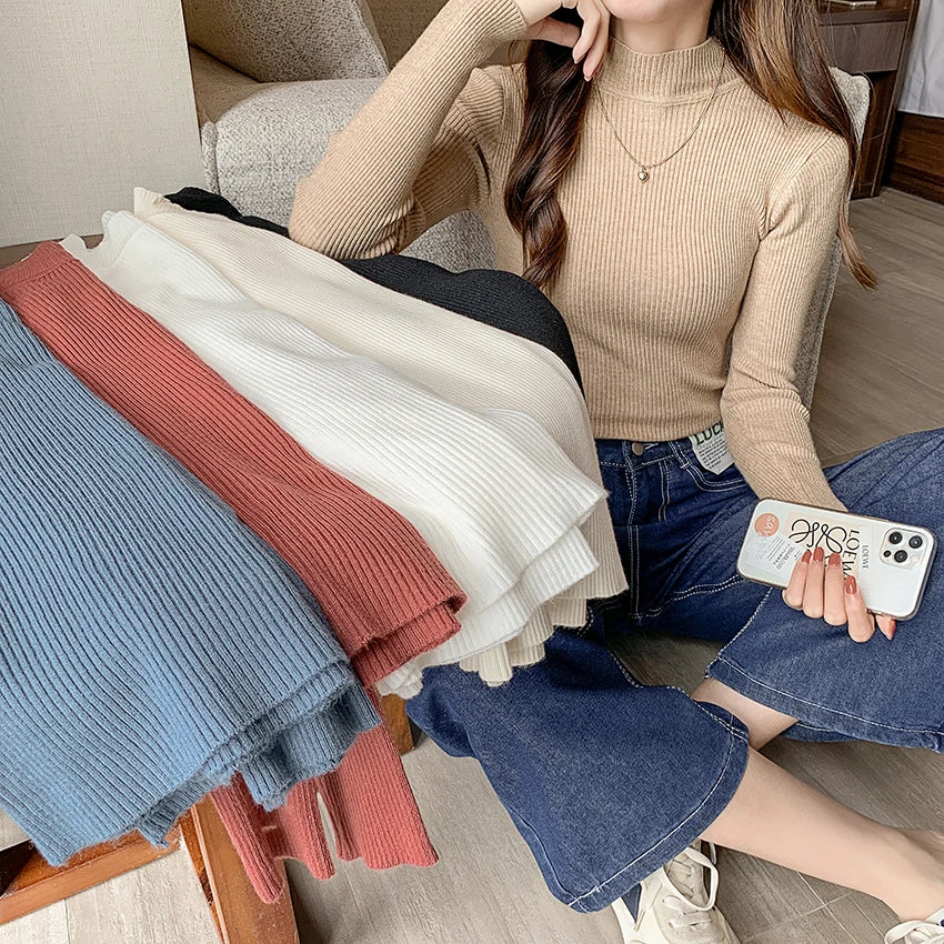 Suéter Feminino Mock Neck Outono/Inverno - Vintage e Slim, Básico e Casual