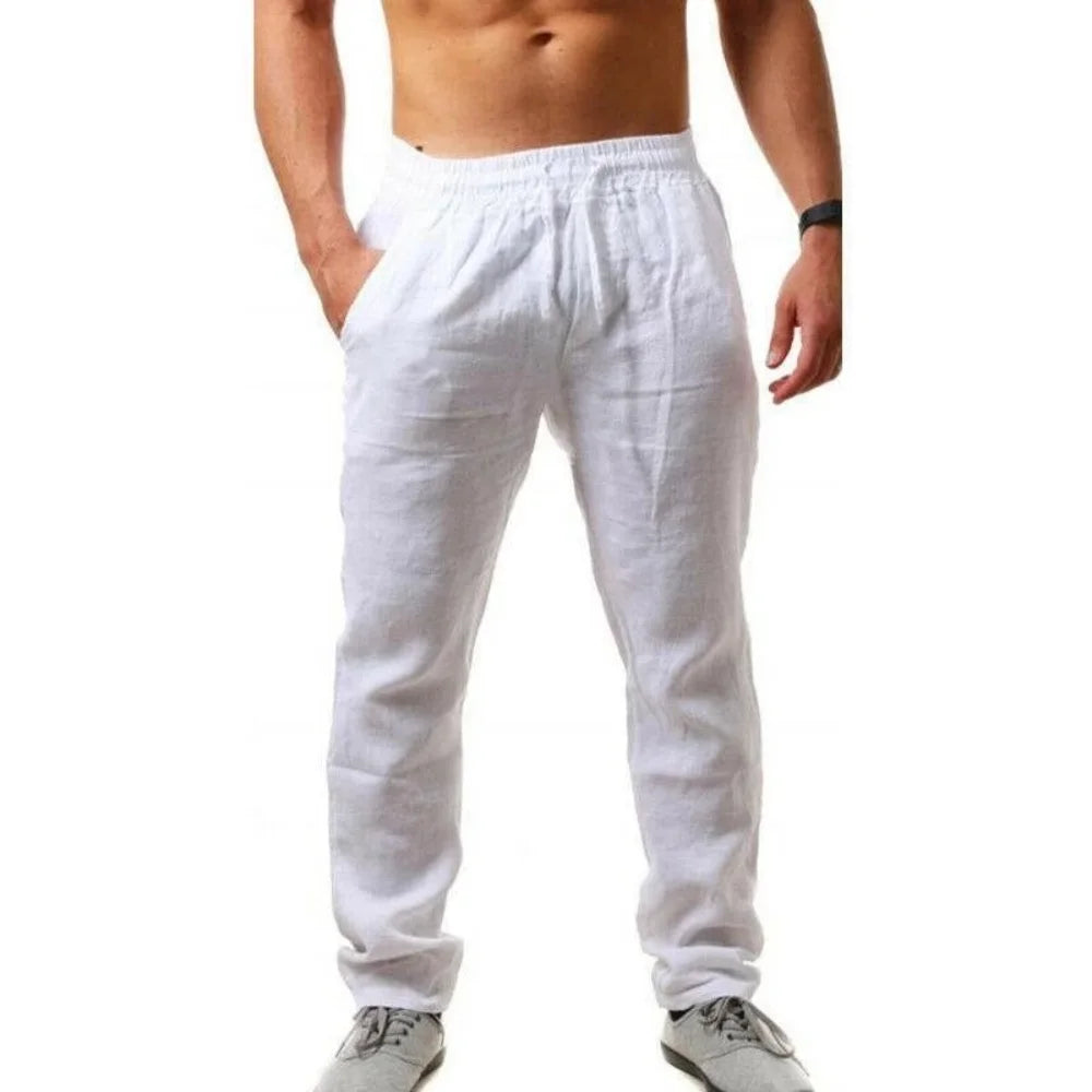 Calças de Linho Masculinas, Sólidas e Respiráveis, para Outono, Fitness e Streetwear