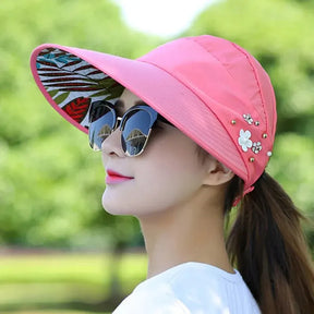 Chapéu de Sol Feminino Dobrável com Aba Grande e Proteção UV