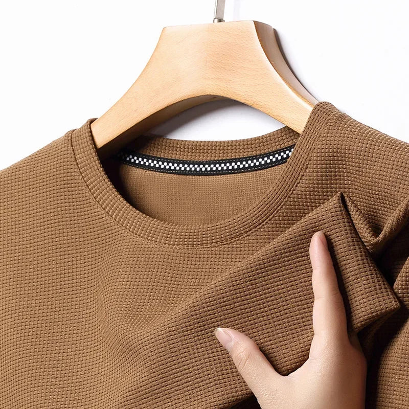 Nova Camiseta de Manga Curta com Gola Redonda e Textura Waffle para Homens