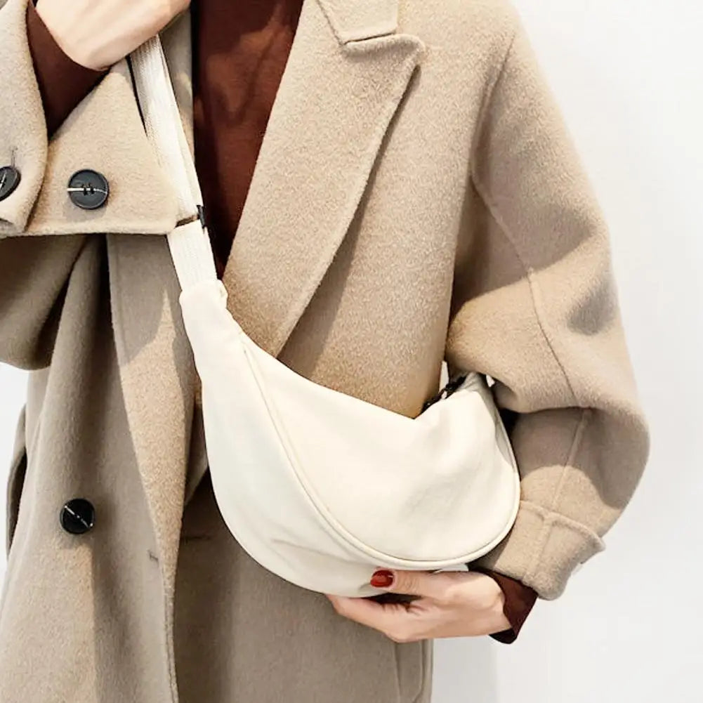 Bolsa Tiracolo de Nylon Hobo, Fashion Dumpling, Pequena e Casual, com Alça Ajustável para Ombro - Bolsa Feminina