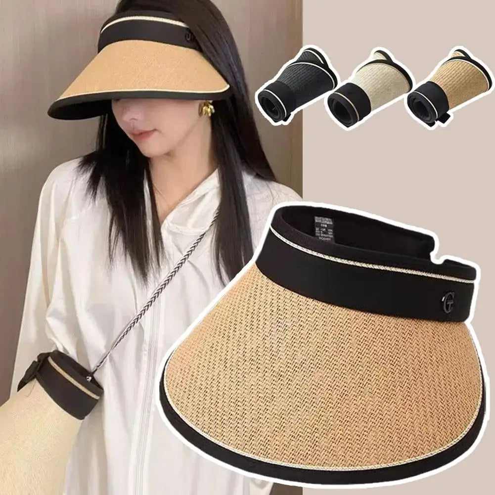 Chapéu de Sol Dobrável - Palha Casual para Proteção ao Ar Livre