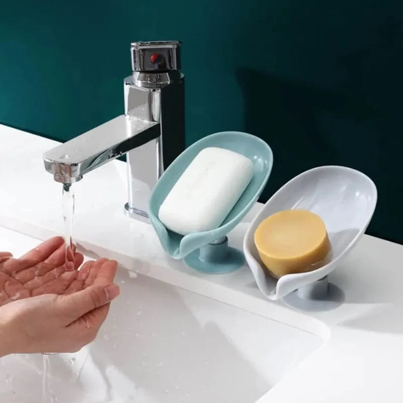 2 Peças: Suporte de Sabonete em Folha com Ventosa - Para Chuveiro e Cozinha