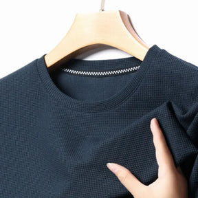 Nova Camiseta de Manga Curta com Gola Redonda e Textura Waffle para Homens