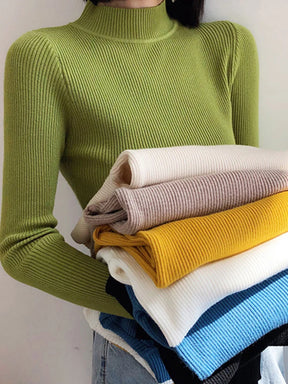 Suéter Feminino Mock Neck Outono/Inverno - Vintage e Slim, Básico e Casual