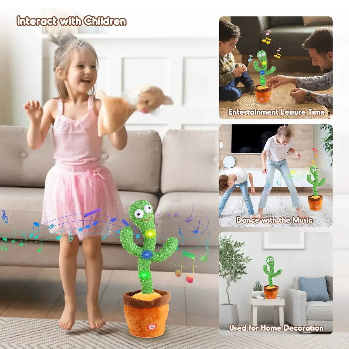 Brinquedo de Pelúcia Cacto para Crianças - Canta, Dança e Reproduz 120 Músicas