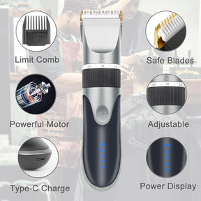 Máquina de Cortar Cabelo Profissional, Elétrica e Sem Fio, Recarregável, para Homens, Adultos e Crianças