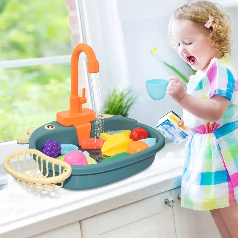 Brinquedo de Pia de Cozinha para Crianças - Mini Máquina de Lavar Louça e Conjunto de Brincar de Casinha