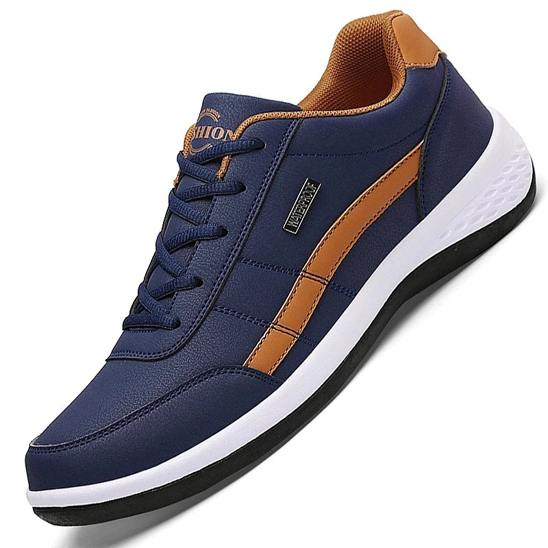 Sapatos Masculinos de Couro PU, Tênis Casual e Respirável, Antiderrapantes e Vulcanizados