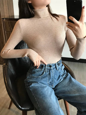 Suéter Feminino de Tricô com Gola Alta - Outono/Inverno
