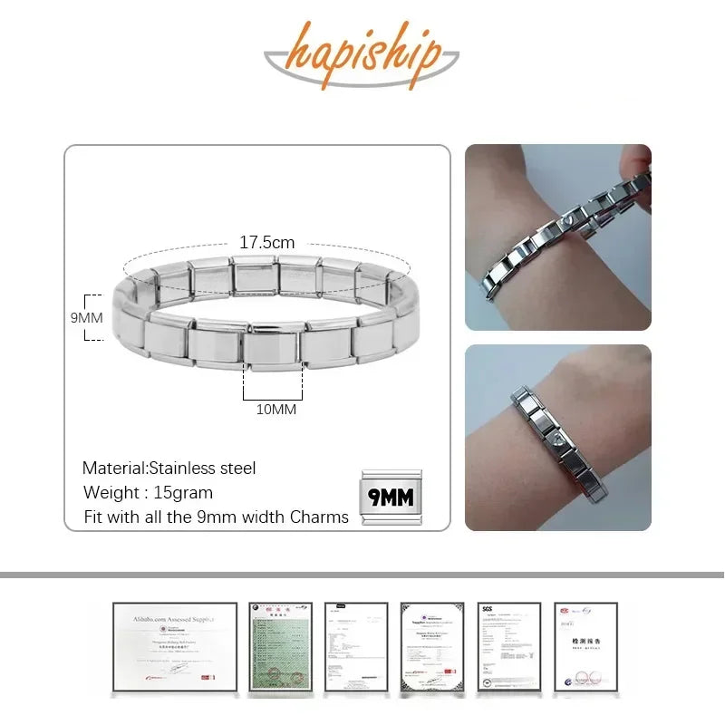 Pulseira Feminina Hapiship - 9mm de Largura, Aço Inoxidável, Estilo Charme