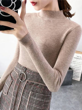 Suéter Feminino Mock Neck Outono/Inverno - Vintage e Slim, Básico e Casual